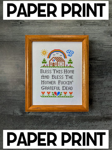Bless This Grateful Dead Home Cross Stitch Paper Art Print