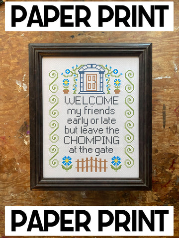 Chompers Not Welcome Cross Stitch Paper Art Print