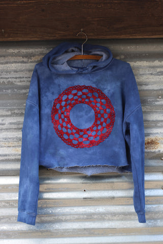 Large Upcycled Donut Doily Phish Crop Hoodie