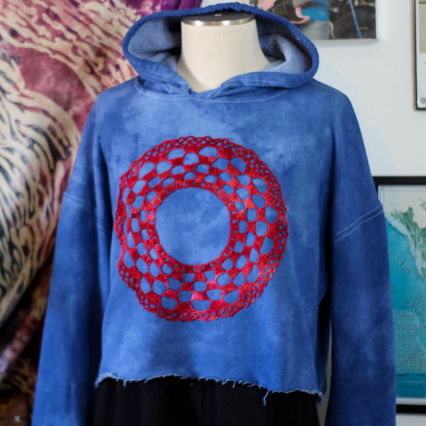 Large Upcycled Donut Doily Phish Crop Hoodie