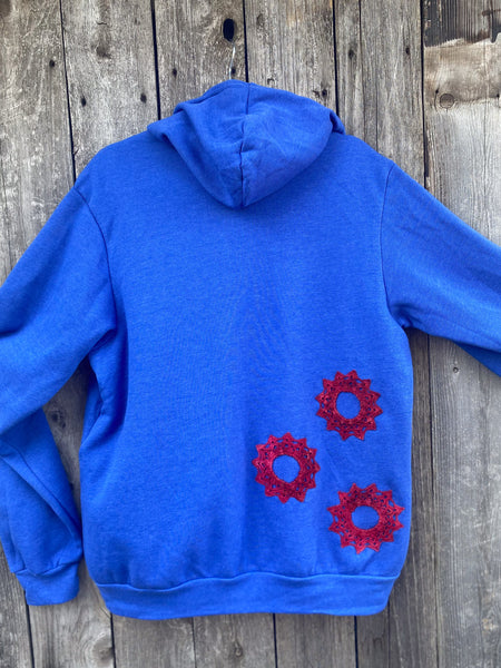 Large Blue Upcycled Donut Doily Phish Zip Up Hoodie - 4 Donuts