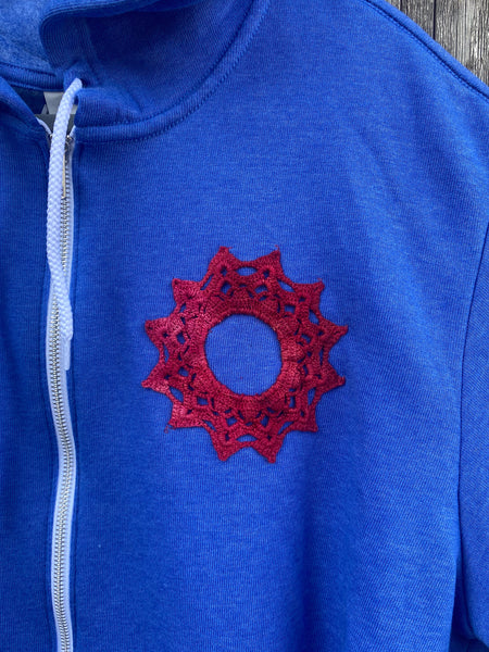 XLarge Blue Upcycled Donut Doily Phish Zip Up Hoodie - 2 Donuts