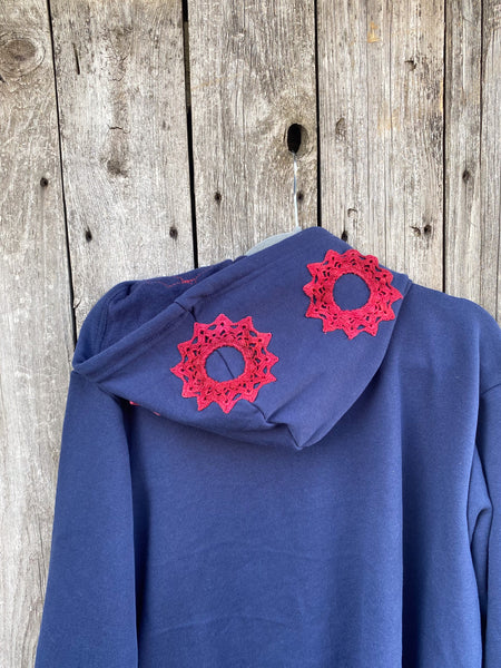 XLarge Navy Upcycled Donut Doily Phish Zip Up Hoodie - Hood Donuts