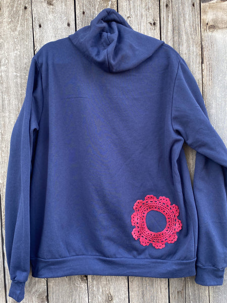 XLarge Navy Upcycled Donut Doily Phish Zip Up Hoodie - 2 Donuts