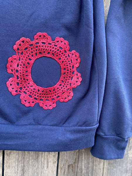 XLarge Navy Upcycled Donut Doily Phish Zip Up Hoodie - 2 Donuts