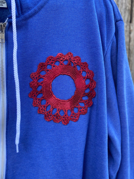 XXLarge Blue Upcycled Donut Doily Phish Zip Up Hoodie - 2 Donuts