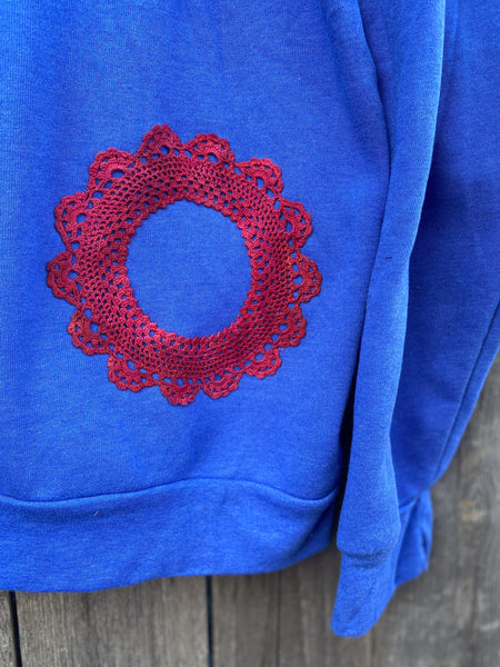XXLarge Blue Upcycled Donut Doily Phish Zip Up Hoodie - 2 Donuts