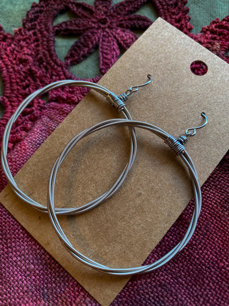 Guitar String Hoop Earrings - Set of 3 Pairs, Silver, Gold and Copper