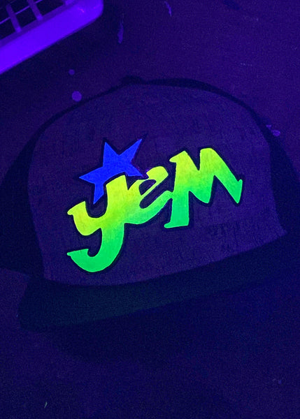 Yem Jem Cork Front Flat Brim Hat Blacklight Colors