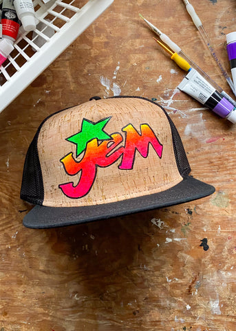 Yem Jem Cork Front Flat Brim Hat Blacklight Colors