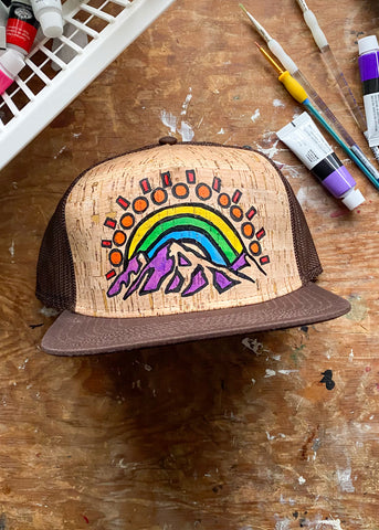 Rainbow Mountain Cork Front Flat Brim Hat