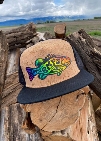 Billy on a Rainbow Bass Hand Painted Cork Front Flat Brim Hat