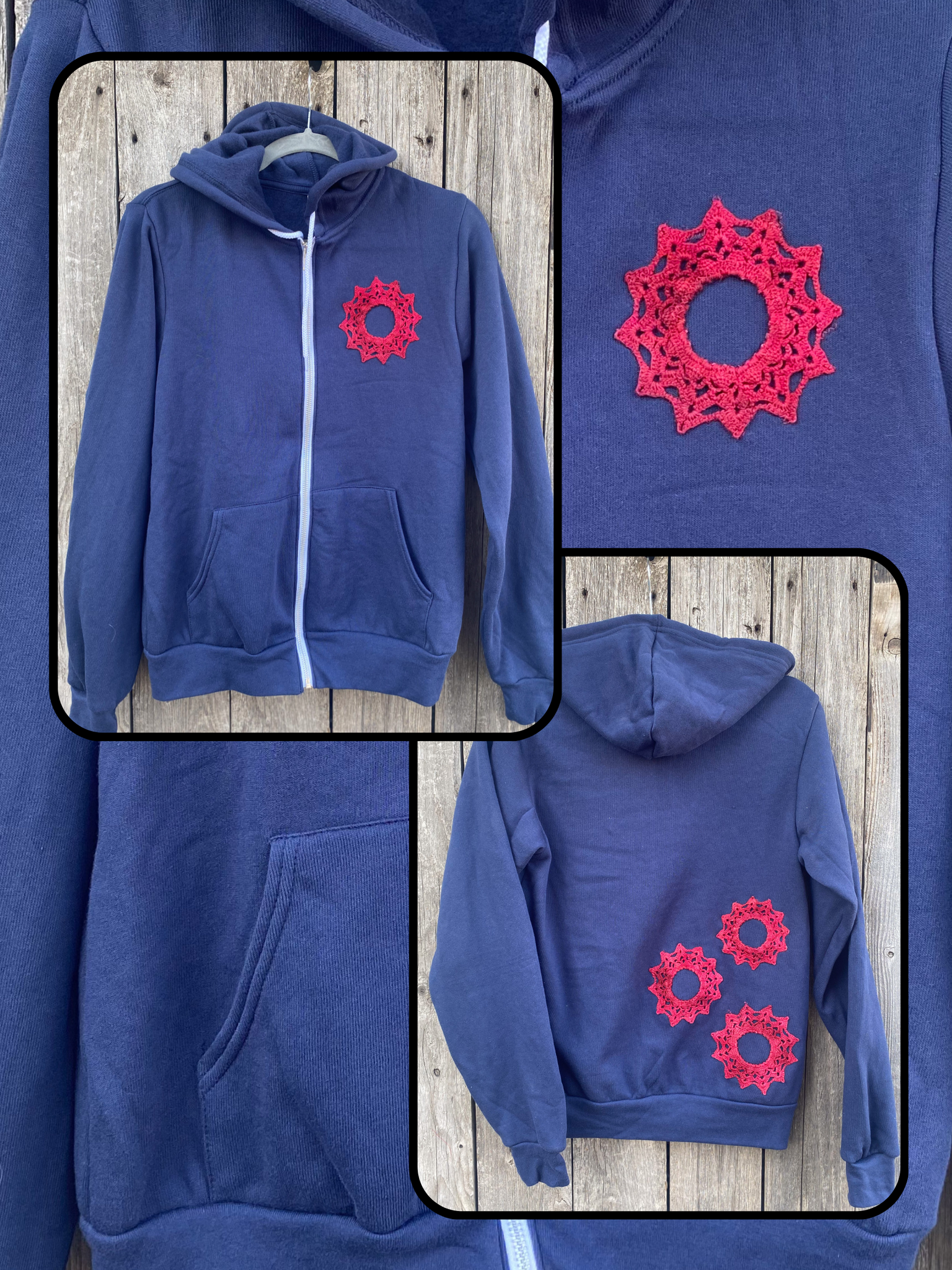 SMALL Upcycled Donut Doily Phish Zip Up Hoodie - 4 Donuts