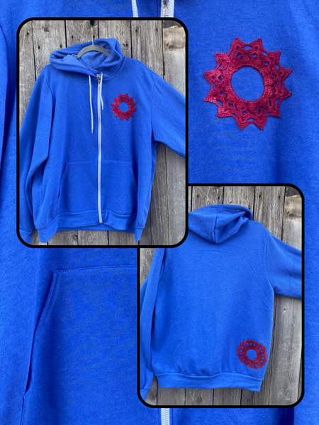 XLarge Blue Upcycled Donut Doily Phish Zip Up Hoodie - 2 Donuts