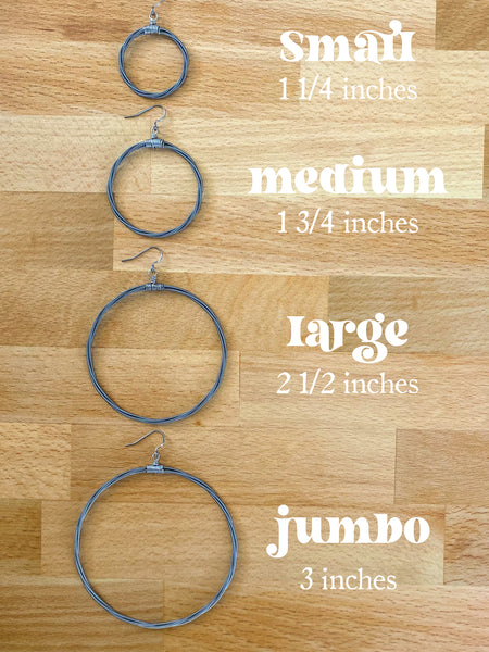 Large Silver Guitar String Hoop Earrings