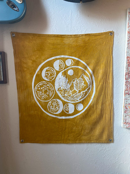 Forest Moon Phase Wall Hanging in Goldenrod Yellow