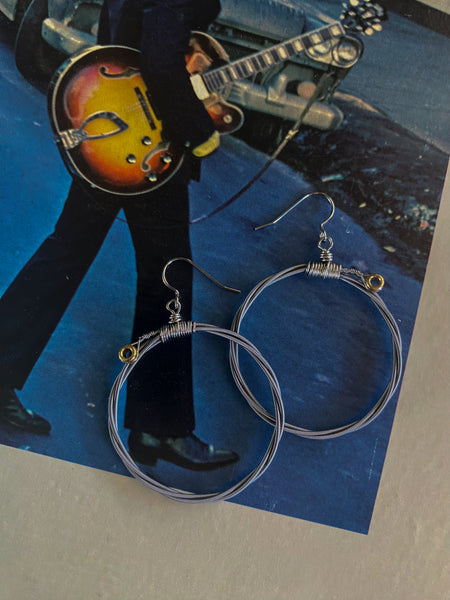 Medium Silver Guitar String Hoop Earrings with Ball End