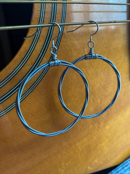 Medium Silver Guitar String Hoop Earrings