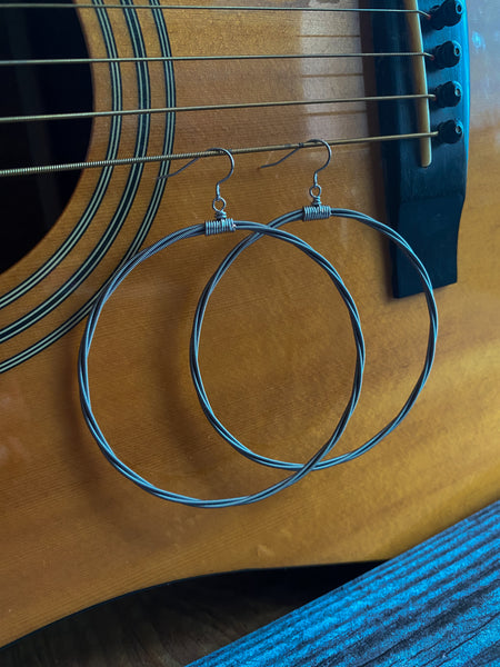 Jumbo Silver Guitar String Hoop Earrings