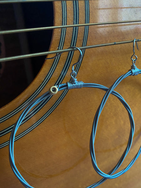 Jumbo Silver Guitar String Hoop Earrings with Ball End