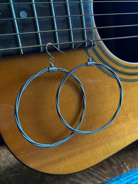 Large Silver Guitar String Hoop Earrings