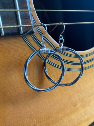 Small Silver Guitar String Hoop Earrings